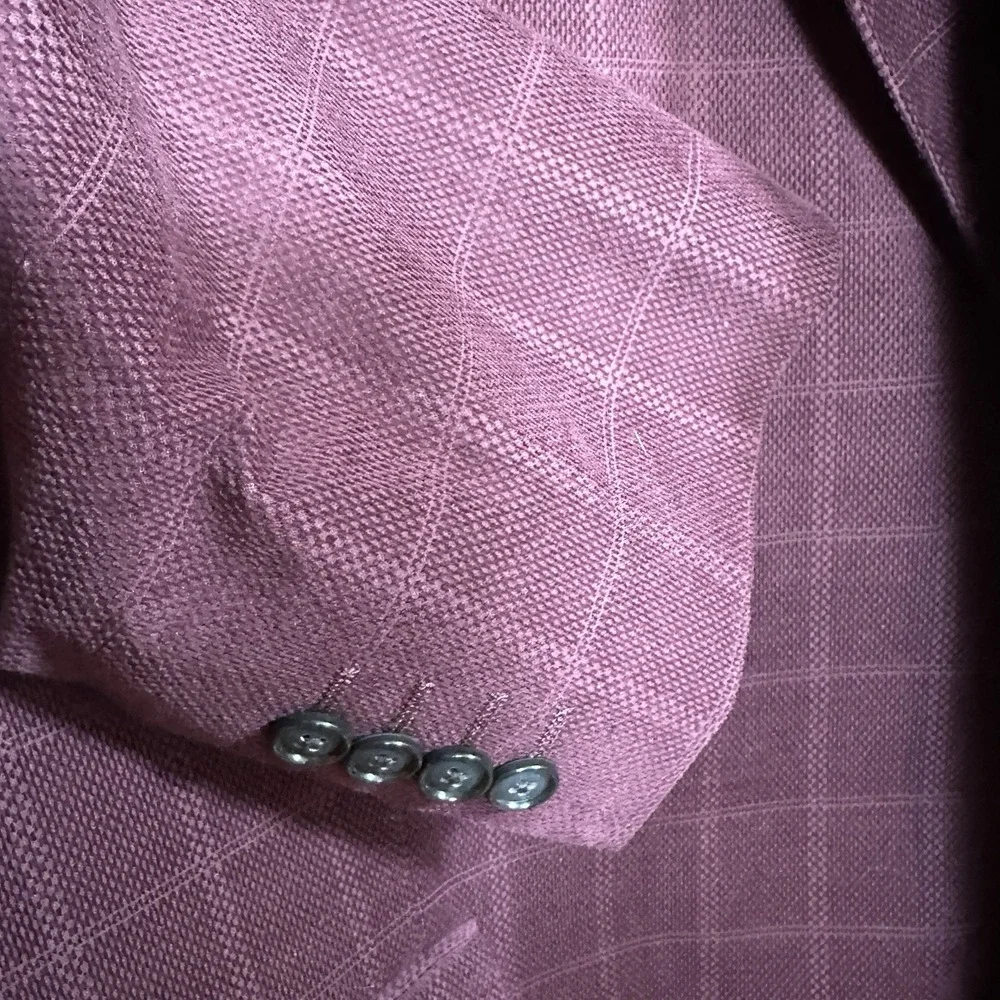Stafford Mens 60 Long Sport Coat Burgundy Windowpane Cotton Big & Tall Blazer